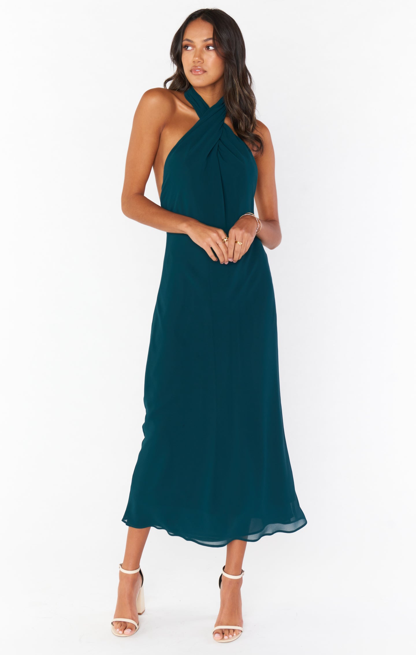 Jasmine Halter Midi Dress ~ Emerald ...